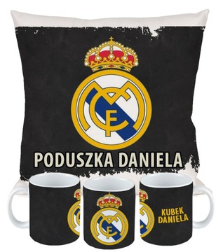 ZESTAW PODUSZKA KUBEK REAL MADRYT MADRID DLA KIBICA PREZENT + IMIĘ WZORY