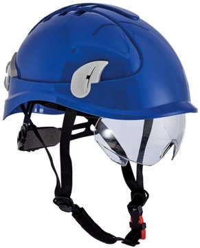 Kask budowlany z 4 punkowym paskiem i okularami