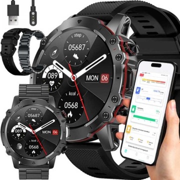 SMARTWATCH ZEGAREK MĘSKI ROZMOWY PULS TĘTNO BT 400mAh PASEK+ BRANSOLETA
