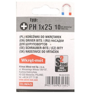 KOŃCÓWKI DO WKRĘTARKI PH1 - 10 szt WKRĘT-MET BITY