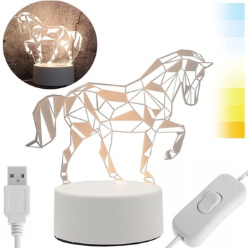 LAMPKA NOCNA NOC BIURKOWA LED KOŃ KONIK 3D USB PREZENT DLA DZIECKA ZWIERZĘ