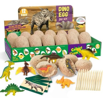 Zestaw kopalnia wykopaliska dinozaurów archeolog dinozaury + 12 JAJ JAJKA