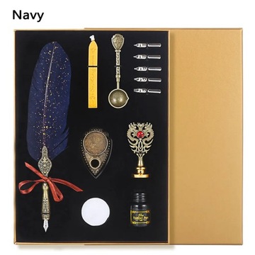 1Set Luxurious Wax Seal Stamp Quill Pen Ink Set Vintage Feather Dip Pen