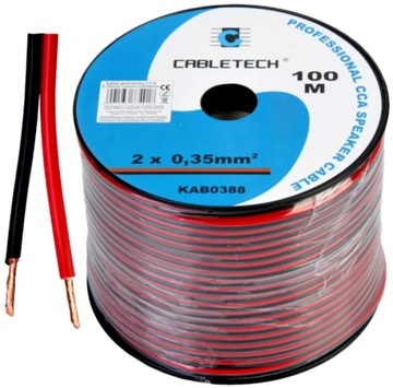 PRZEWÓD GŁOŚNIKOWY KABEL CCA czar.-czerw. 2x0,35MM