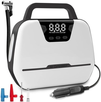 PRZENOŚNY KOMPRESOR SAMOCHODOWY 12V / 230V LED LCD