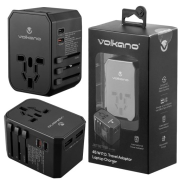Cestovní Adaptér Univerzální Adaptér Usa Uk 2xUSB-C 45W Pd Bezpečný