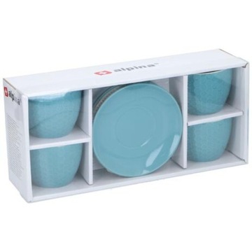 ZESTAW DO KAWY espresso filiżanki + spodki ALPINA, 4+4 Turkusowy