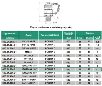 ИЗМЕРИТЕЛЬНЫЙ РАЗЪЕМ 1/4 НАРУЖНАЯ РЕЗЬБА МИНИМАЛЬНАЯ