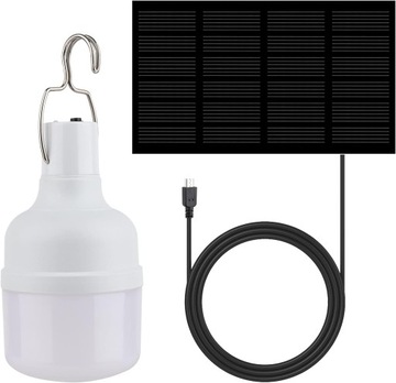 Żarówka solarna LED z panelem słonecznym, przenośna latarnia solarna