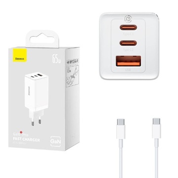 Szybka Ładowarka sieciowa 2xUSB-C 65W biała kabel