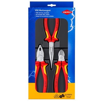 Набор изолированных клещей для электрика VDE 1 кВ КОМПЛЕКТ 3 шт. KNIPEX 00 20 12
