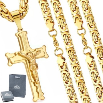 ŁAŃCUSZEK MĘSKI ZŁOTY 585 KRZYŻ STAL CHIRURGICZNA