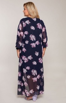 Długa szyfonowa sukienka w fioletowe kwiaty 52-58