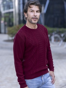 SWETER MĘSKI POD SZYJĘ - WEŁNA MERINO BORDO - XXL