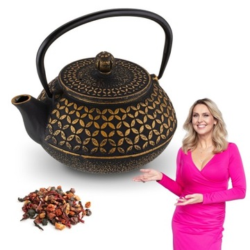Elegancki CZAJNICZEK DO HERBATY IMBRYK żeliwny 0,8L +ZAPARZACZ Hanako GOLD