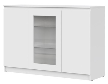 KOMODA SZAFKA WITRYNA BIAŁA 3 DRZWI SZKŁO 135cm 3d STERN T-14 Meble-Craft
