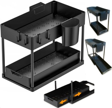 ORGANIZER KUCHENNY DWA POZIOMY WYSUWANY TACA DO SZAFKI NA BLAT 40x22x37 cm