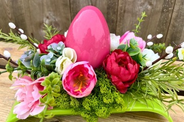 Stroik Wielkanocny Kwiatowy na Wielkanoc Dekoracja Stołu na Stół Duże Jajko