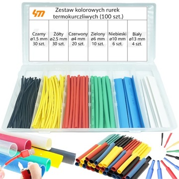 KOLOROWE KOSZULKI RURKI TERMOKURCZLIWE IZOLACYJNE 1,5-13mm ZESTAW 100szt.