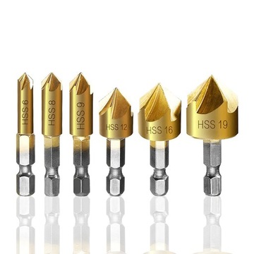 WIERTŁA FAZUJĄCE FREZ STOŻKOWY POGŁĘBIACZ 6 EL