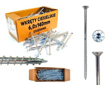 WKRĘTY ciesielskie do drewna dachu 6x140 TORX30 100szt stożkowe