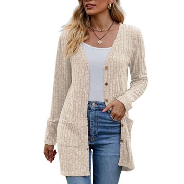 STYLOWY SWETER DAMSKI DŁUGI CIEPŁY ROZPINANY GUZIKI WIZYTOWY