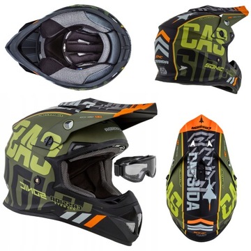 Kask Motocyklowy Cross Quad Cassida Filtr Węglowy Zielony Mat + Gogle L