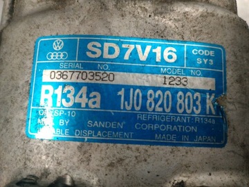 НАСОС, КОМПРЕССОР КОНДИЦИОНЕРА ВОЗДУХА VW GOLF IV 1J0820803K R134A SD7V16 1.6 SR