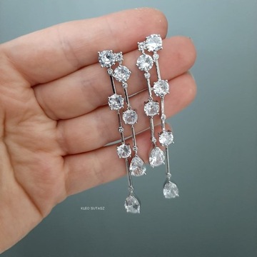 СЕРЕБРЯНЫЕ СВАДЕБНЫЕ СЕРЬГИ, СЛЕЗЫ, КАПЛИ РОСЫ, КРАСИВЫЙ, НЕЖНЫЙ ВЕЧЕР