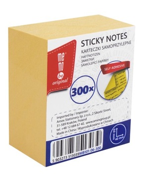 Karteczki samoprzylepne MemoBe x 300 kartek żółte
