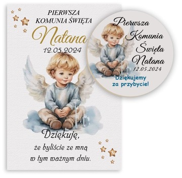 Podziękowania dla gości na KOMUNIĘ CHRZEST UPOMINEK ANIOŁEK MAGNES k10