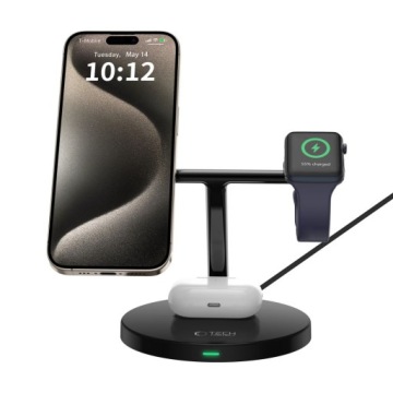 Ładowarka bezprzewodowa 3w1 do MagSafe Qi, Tech-Protect, mocna do smartfona