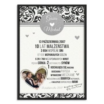 Prezent dowolna rocznica ślubu plakat + ramka a3