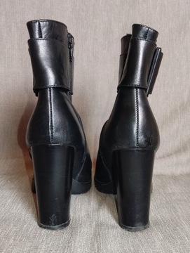 Skórzane czarne damskie buty zimowe kozaki botki ocieplane r. 39