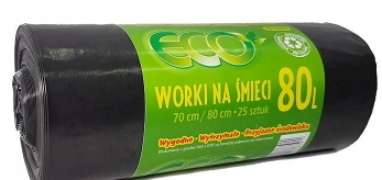 WORKI NA ŚMIECI ODPADY 80L 25SZT BARDZO WYTRZYMALE KOLOR CZARNY
