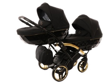 Візок Для двійні 4 в 1 Junama Diamond S Line Duo Slim 02 Чорний Золотий
