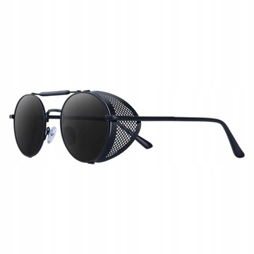 Okrągłe Steampunk Okulary Przeciwsłoneczne UV400 Ochrona Boczna