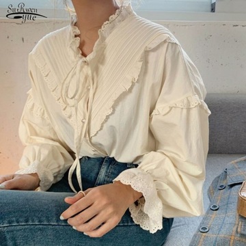 V-neck Sexy Shirts Women See Through Boho Mesh Blo