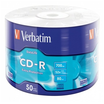 VERBATIM CD-R упаковка 50 700МБ 52x DataLife ДОПОЛНИТЕЛЬНАЯ ЗАЩИТА 43787 80мин 50шт.