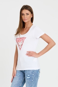 GUESS Biały t-shirt Satin Triangle Tee S