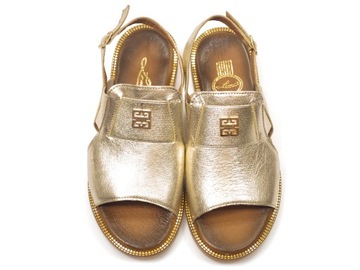 Złote sandały damskie Lemar na płaskim Skórzane rzymianki Wygodne sandałki