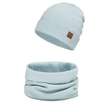 Czapka komin komplet wiosna jesień Pastelowa Mięta 52-54