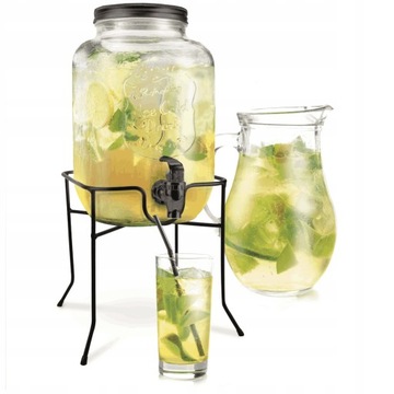 СТЕКЛЯННАЯ БАНКА НА ПОДСТАВКЕ С КРАНОМ ДЛЯ ЛИМОНАДНЫХ СОКОВ, НАПИТКОВ БАНКА 4Л ПОДСТАВКА