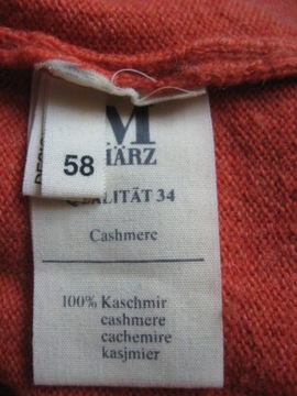 MARZ cashmere luksusowy sweterek 100% kaszmir pomarańcz 58 3XL jak nowy