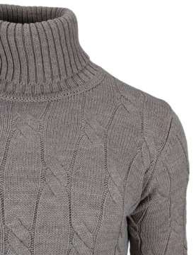 Sweter męski Golf gruby Ciepły Miły w dotyku Zimowy Brązowy r. XL
