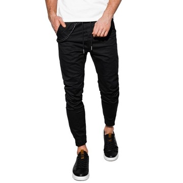 Spodnie męskie materiałowe JOGGERY z ozdobnym sznurkiem czarne V1 P908 XL