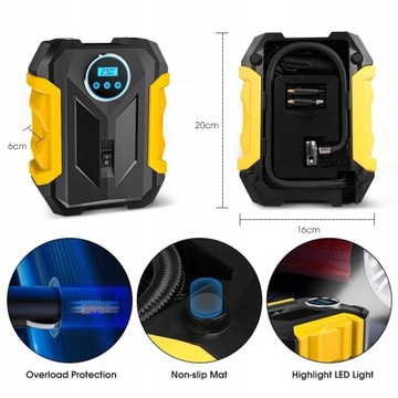 АВТОМОБИЛЬНЫЙ КОМПРЕССОР Насос-компрессор 12 В со светодиодным ЖК-дисплеем