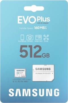 КАРТА ПАМЯТИ SAMSUNG MICRO SD XC EVO+ U3 512 ГБ 160 МБ/с MB-MC512SA/EU 2024