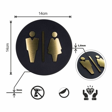 Табличка на туалет из оргстекла, 14 см, черный/золотой, табличка на дверь туалета