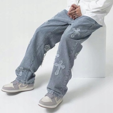 Streetwear Men Baggy Jeans Trousers Cross Hip Hop
